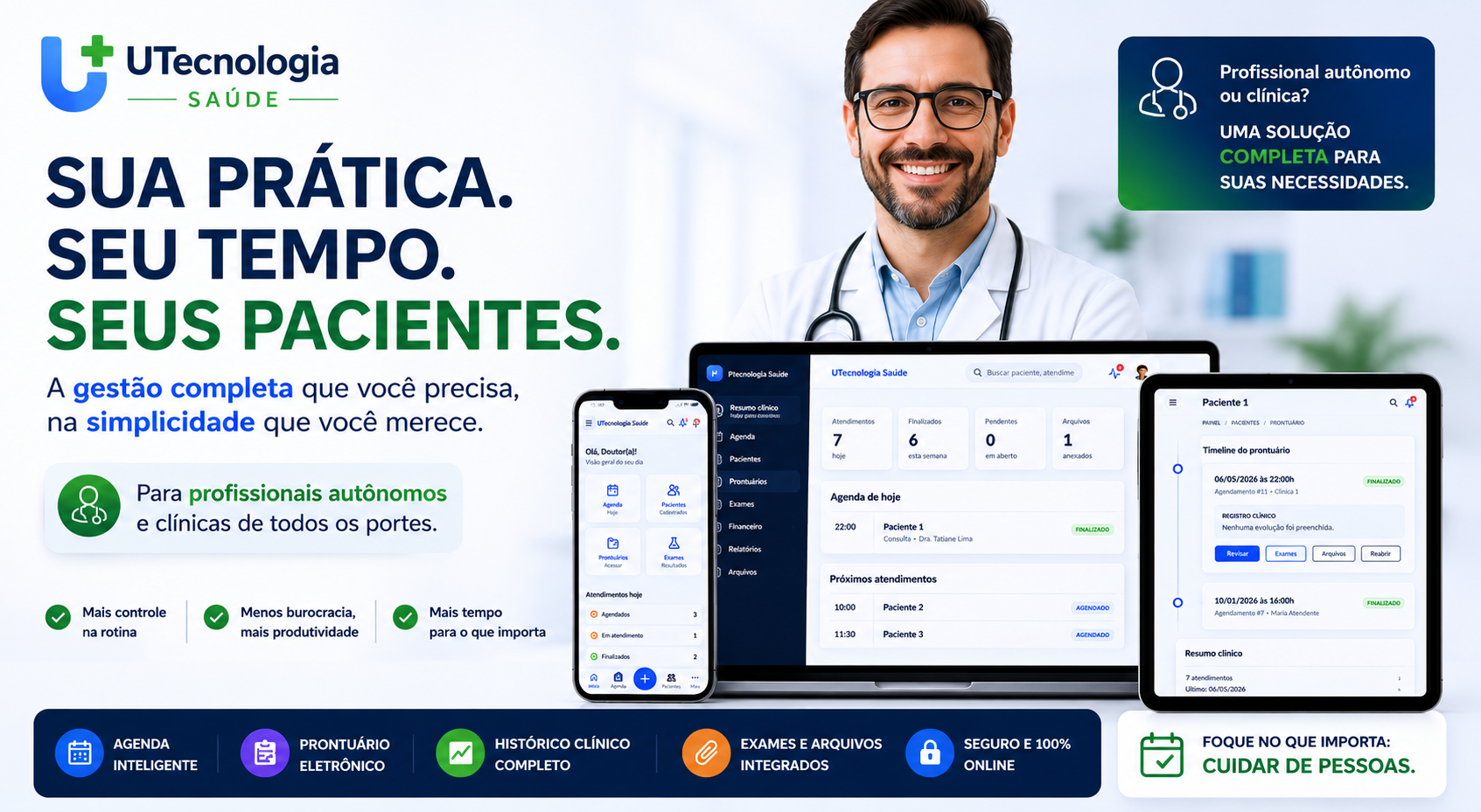UTecnologia Saúde — agenda, prontuário e atendimentos em múltiplos dispositivos